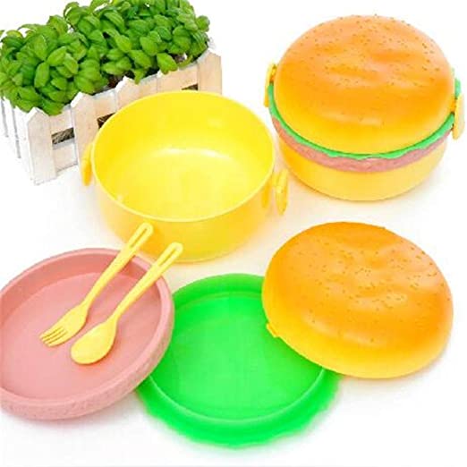 Lunch Box Kids Tiffin Box For School Burger Shaped Meal-it Box Large Lunch Box with portions/Compartments
