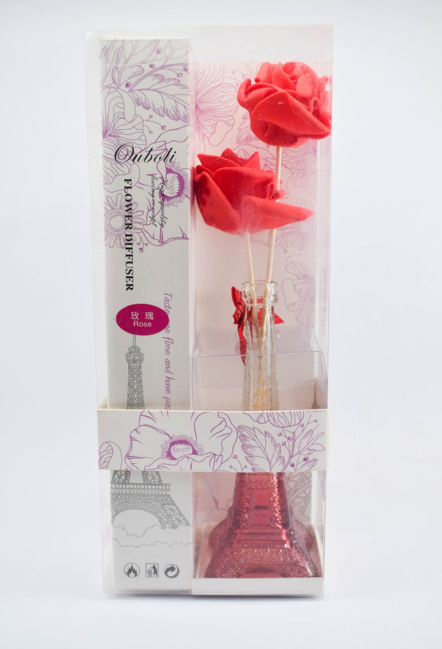 Red Rose Flower and glass vase, with refillable fragrance, Best gift for Birthdays, Eid, Anniversary, and Love day, beautiful home decoration piece