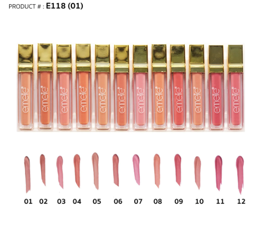 Emelie Matte Lip Gloss Pack Of 12 Set A (Shade# 1 - 12)