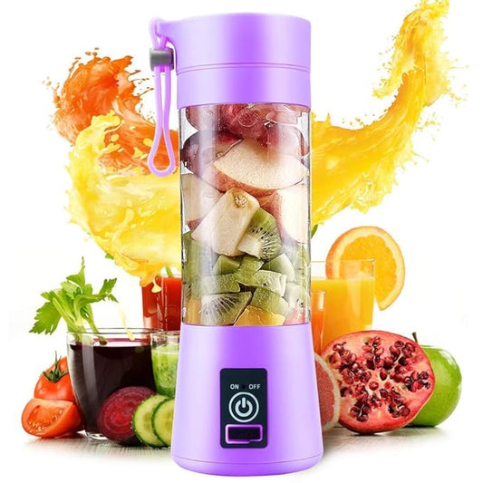 MR. BRAND Portable Blender, Personal Size Electric Rechargeable USB Juicer Cup, Fruit Mixer Jar Machine with 6 Six Blades for Home and Travel (380 ml, Multicolour) (MULTI)