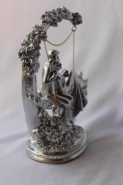 FunkyTradition Designer Valentine Anniversary Romantic Romeo Juliet Silver Couple on Swings Statue Figurine Idol Showpiece for Home Decor and Wedding Gifts