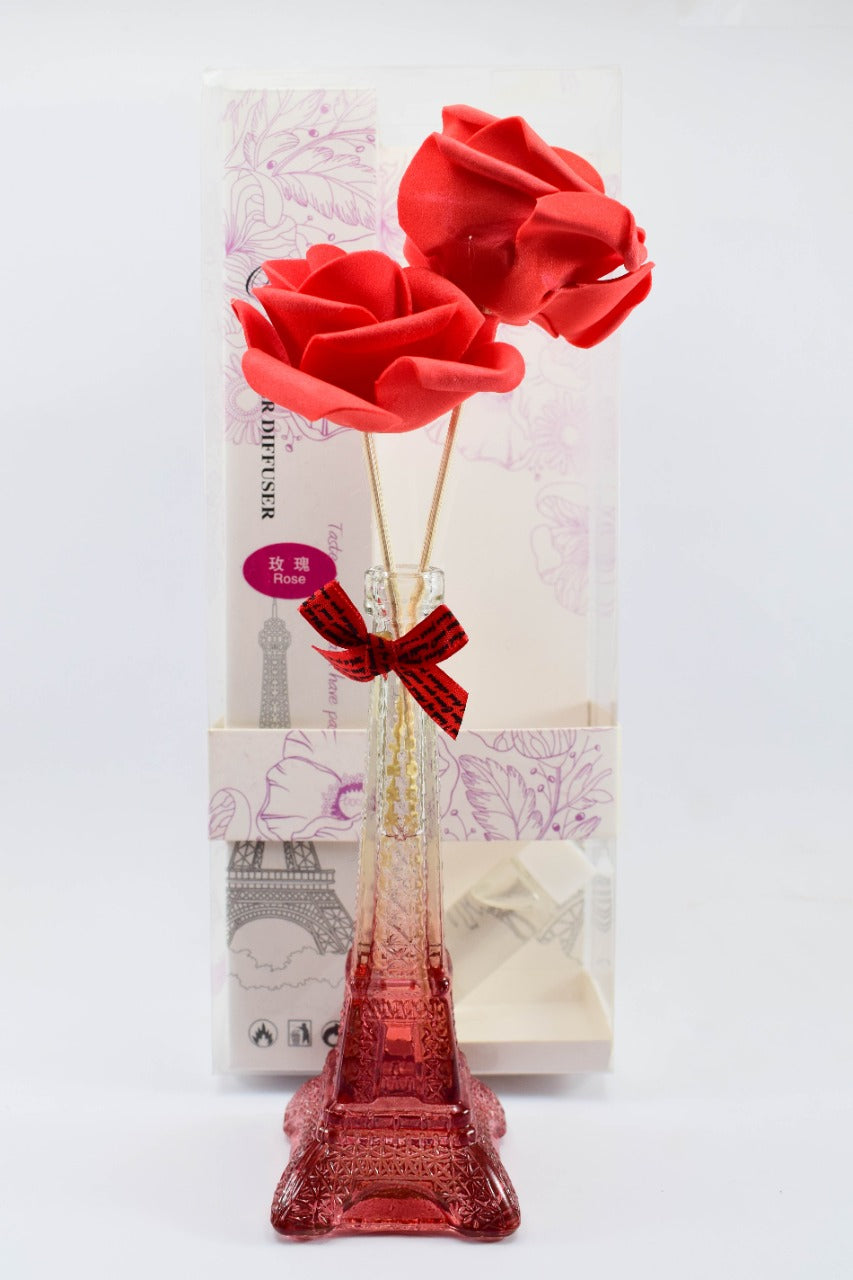 Red Rose Flower and glass vase, with refillable fragrance, Best gift for Birthdays, Eid, Anniversary, and Love day, beautiful home decoration piece