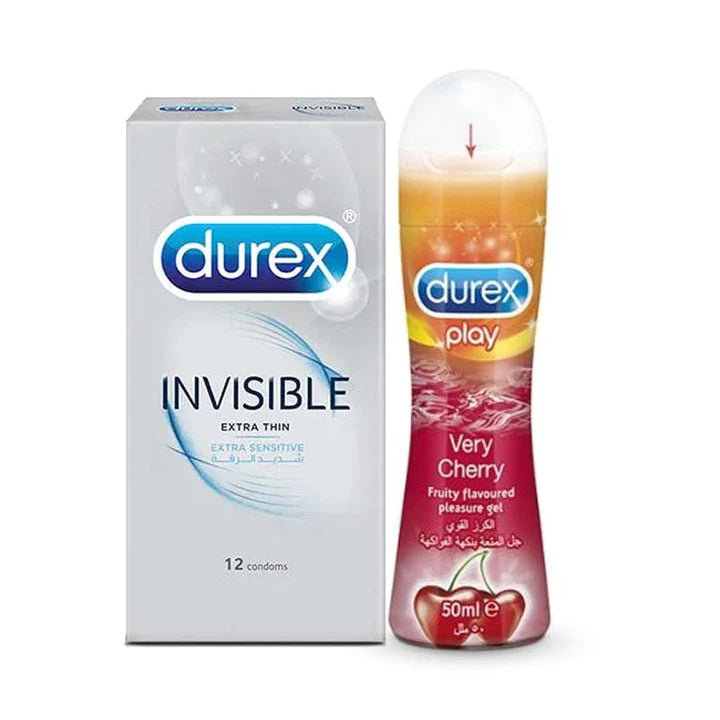 Durex Invisible Condoms pack of 12's with Durex Very Cherry Lubricant 50ml