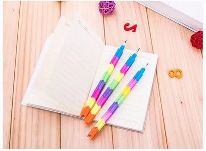 Stacker Swap Pencils (pack of 4) for school students writing , colorful building block pencil for kids as school stationary