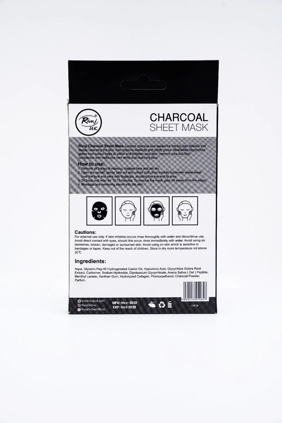 RIVAJ UK Charcoal Sheet Mask