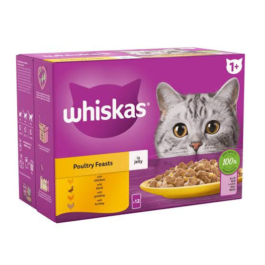 Whiskas 1+ Pouches Poultry Feasts In Jelly Adult Wet Cat Food - 85gm