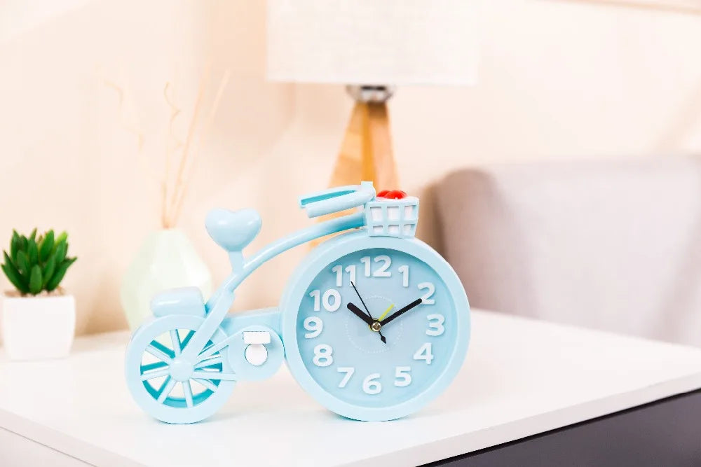 Alarm Clock Cute Bicycle shape Candy Colors Multi-function Trip Bed Beep Desktop Alarm Clock Mini Mute Portable Table Clocks