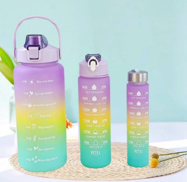 Three-piece Motivational Sports Water Bottles Set (2000ml, 850ml, 350ml)