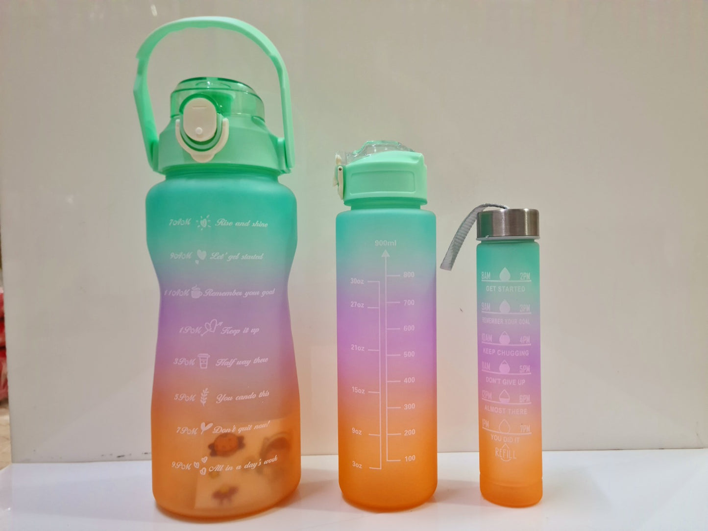 Three-piece Motivational Sports Water Bottles Set (2000ml, 850ml, 350ml)
