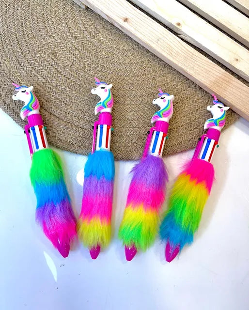 Unicorn on Top 6-in-1 Rainbow Fur Retractable Ballpoint Pen